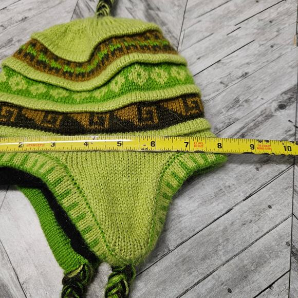 Alpaca Chullo Beanie Green Toddler Kids 100% Wool - Picture 5 of 6
